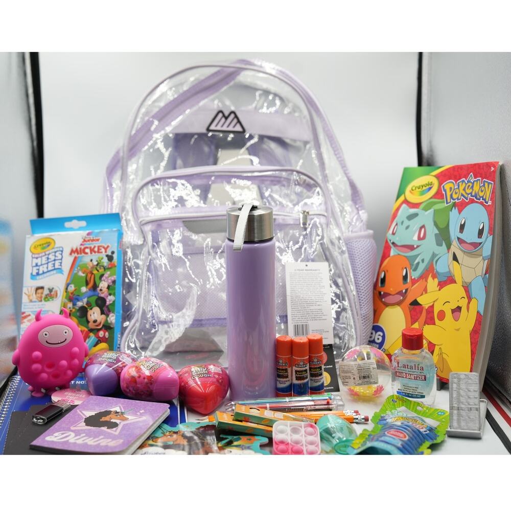 Clear‎ Purple Backpack Bundle - Supplies Crayola Pokemon Dough 25+ Items Bundle